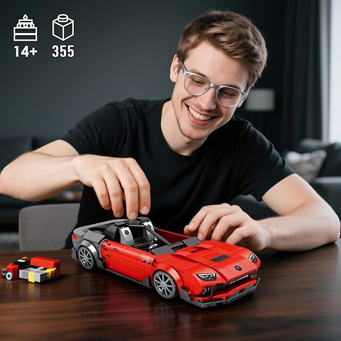 HIGH GODO Sports Car Building Set, MOC Racing Car Decor Model Kit, Cool Cars Toys Gifts for Adults Teens Age 14+ (355 Pieces)
