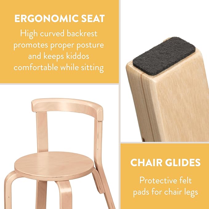 Bentwood Kids Table and Chairs Set, Kids Furniture, Natural, 5-Piece