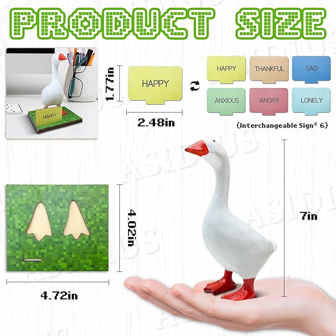 Desk Goose Magnetic Goose Key Holder, Desk Goose 7 Inches Desktop Goose with 1 Pixel Base & 6 Mood Signs for Funny Desk Decor, Cute Office & Home Decor for Christmas Gifts (Goose Set)