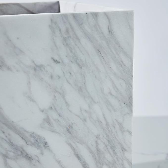 Modern Square White Marble Waste Basket, Natural Stone Bathroom Trash Can, Decorative Home Garbage Container, Beautiful Marble Look Rubbish Bin for Bathroom, Bedroom, Kitchen, Home Office