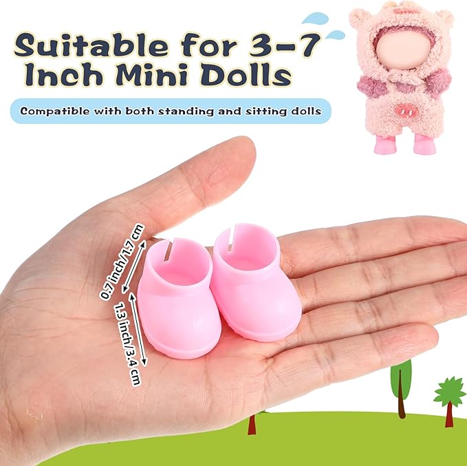 3 Pairs Cute Doll Shoes for 17cm Dolls Mini Rain Boots Fit Perfectly on 15cm/17cm Standing Sitting Series Multi Color Plastic Boots Cute Clothes Accessories (Pink Blue Orange)