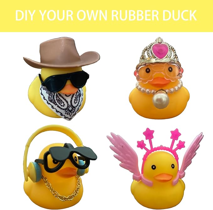 ZJXRMY Rubber Duck Accessories 52PCS - Decorations for Rubber Duck - Hats Glasses Earphones Necklaces Wings Crowns DIY Accessories for Rubber Duck (Put On)