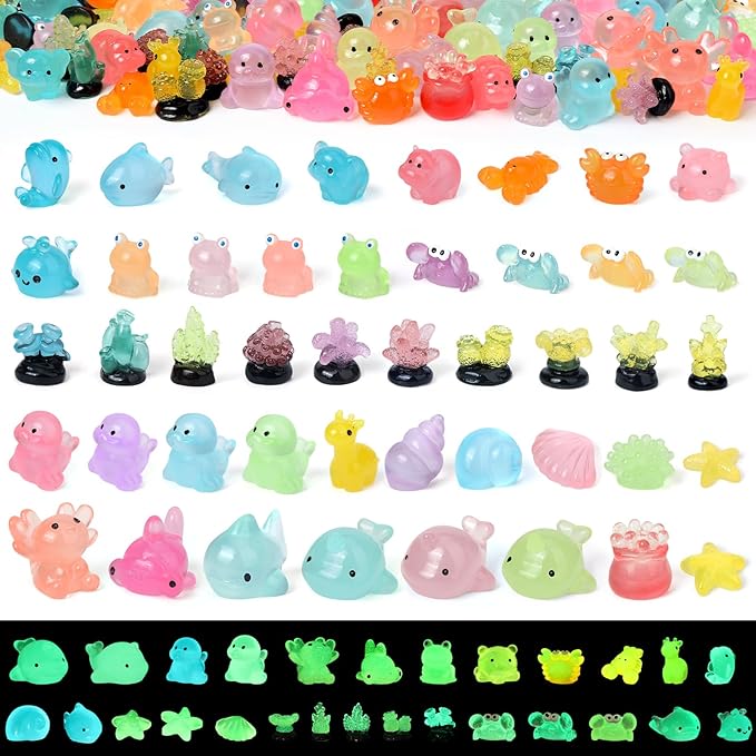 180 Pcs Luminous Mini Resin Animals Miniature Animal Figurines 45 Styles Glow in Dark Tiny Animals Figures Bulk to Hide Mini Figurines Dollhouse Decor Fairy Garden Accessories Micro Landscape Decor
