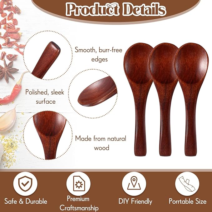 Boao 50 Pcs Small Wooden Spoons, 3.5'' L, Mini Wood Natural Tiny Spoons Wooden Little Teaspoons for Jars Sugar Creamer Honey Spices Salt Kitchen Supplies (Old Paint Color)