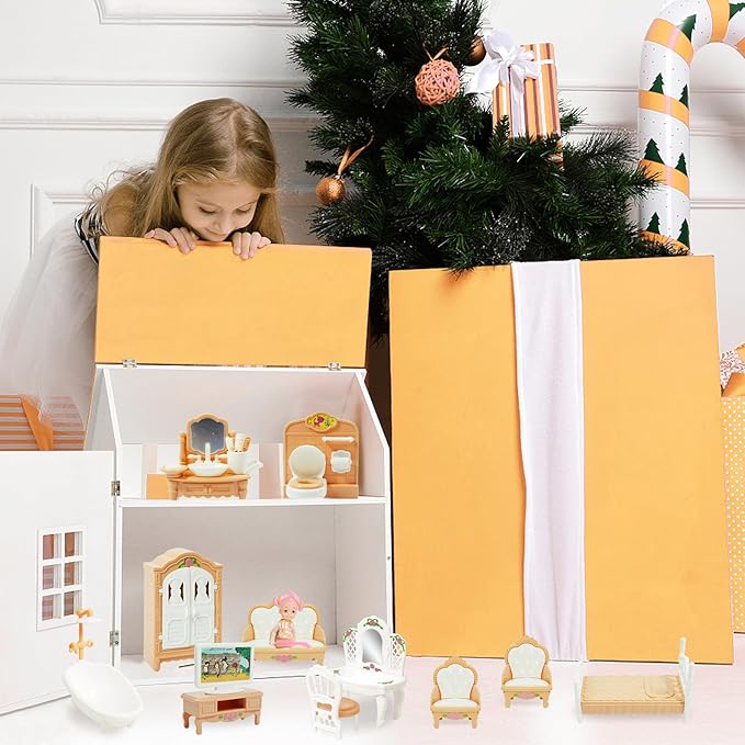 20 Pieces Doll House Furniture and Accessories Set Dollhouse Furniture Set Mini Dollhouse Furniture 1 12 Scale Bedroom Living Room Bathroom Furniture Accessories (Yellow)