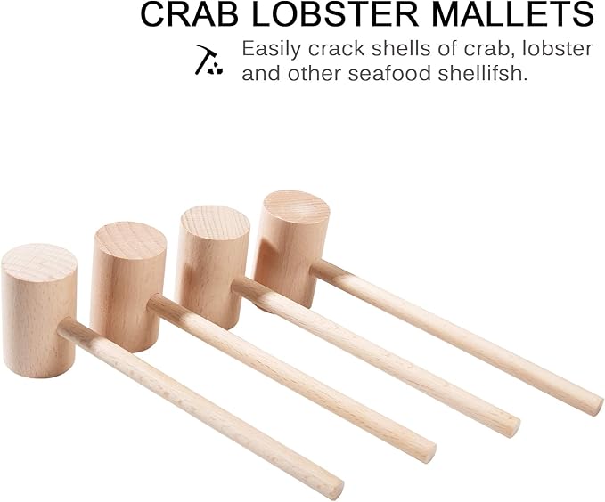 4Pcs Wooden Hammers, Natural Hardwood Crab Lobster Seafood Mallets
