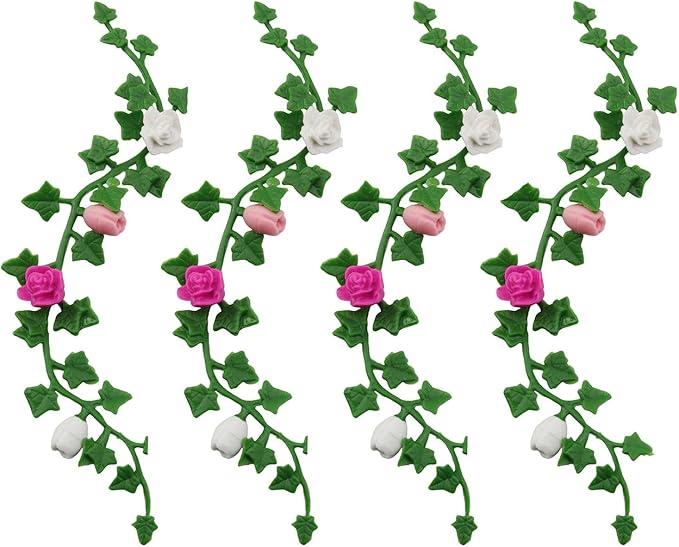 XGNG 5PCS Artificial Miniature Floral Vines Micro Flower Clusters Decorative Trim PVC Dollhouse Miniature Fairy Garden Scene Accessories for Moss Landscaping
