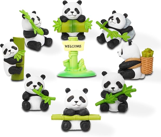 9pcs Mini Panda Figurines, Mini Animals Figurines Fairy Garden Accessories Outdoor for Garden Decor, Landscape Decor, DIY Craft, Dollhouse, Succulents & Home Decoration