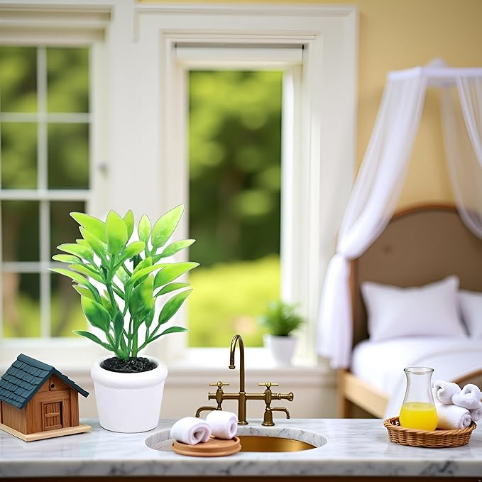 Green 1/12 Miniature Plants Dollhouse Decoration Accessories, DIY Doll House Kit