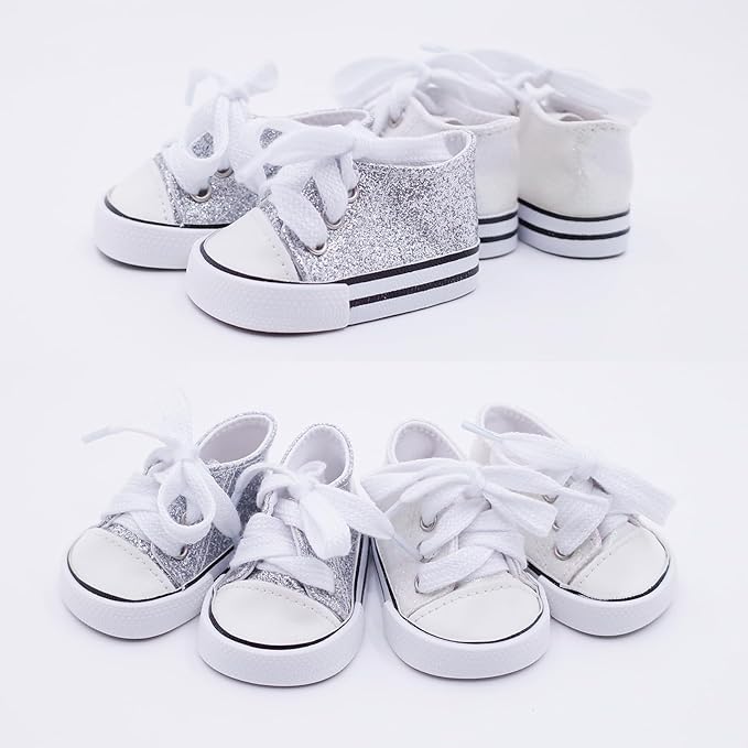 Etistta 6 Pairs of Glitter Canvas 18 inch Doll Shoes for 18 inch Doll Shoes American Dolls Accessories