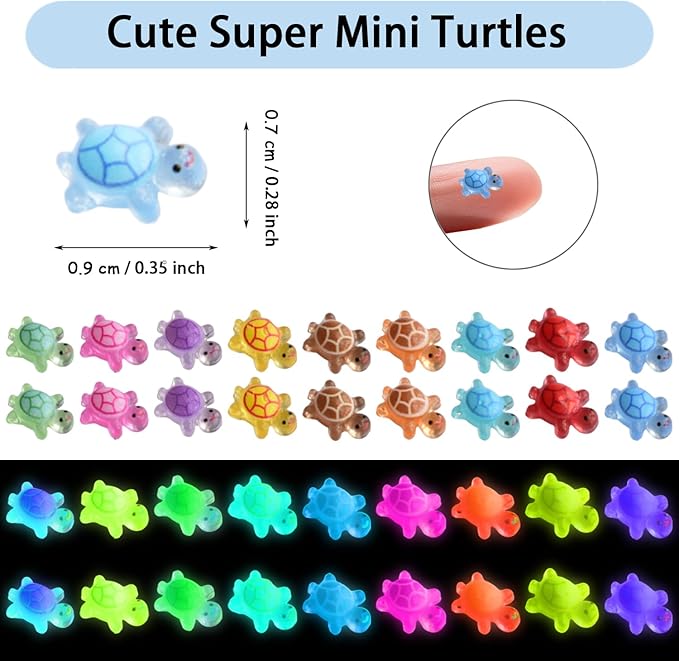 200Pcs Super Mini Resin Turtles for Crafts Luminous Miniature Tiny Turtle for Fairy House Party Favors Micro Landscaping Decor(Little Turtles)