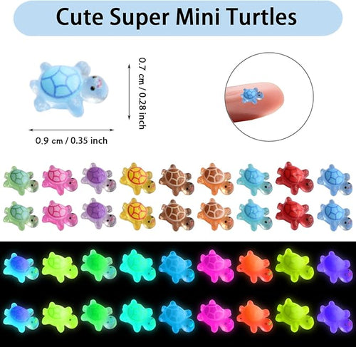 100Pcs Super Mini Resin Turtles for Crafts Luminous Miniature Tiny Turtle for Fairy House Party Favors Micro Landscaping Decor(Little Turtles)