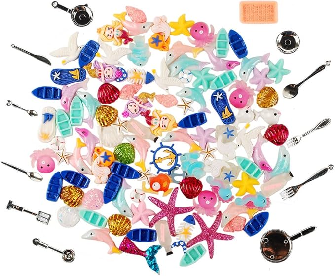 NWFashion 112PCS Miniature Decor Dessert Pastry Toy Food Cake Topper Scrapbooking Shoe Decoration Charms (Sea)