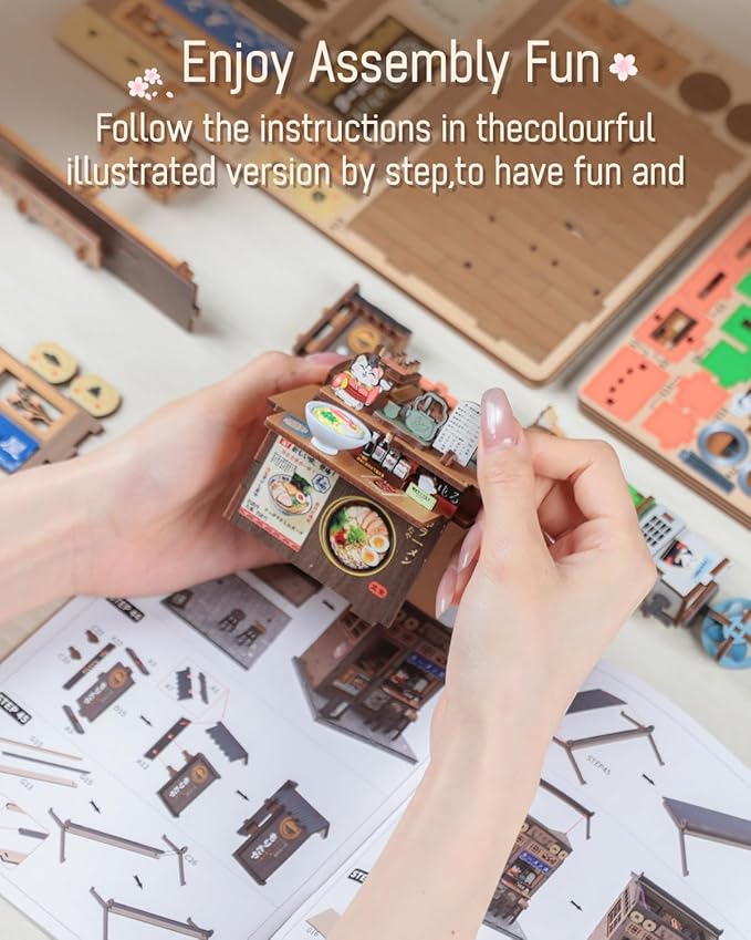 Cutefun Book Nook Kit - DIY Miniature House Kit for Adults, Japanese Tiny House Building Kit with LED, Dollhouse Kit Bookshelf Insert Decor Creative Gifts for Teens and Beginners (Morita Ramen)