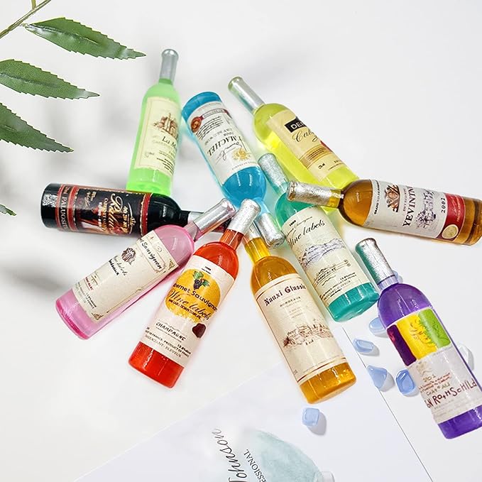 10Pcs 1:12 Scale Mini Miniature Bottles Wine Bottles miniverse Make it Mini Food Mini House Drink Accessories Dollhouse Decoration (10pcs Non-Repeating)