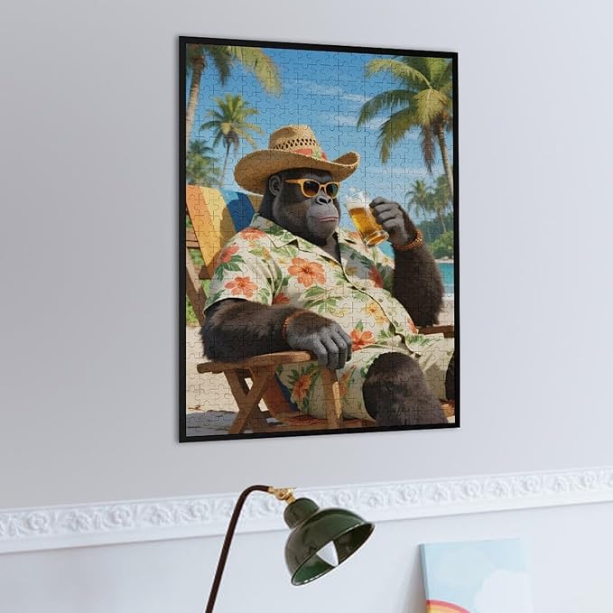 Summer Gorilla – 1000 Piece Scenic Jungle Wooden Jigsaw Puzzle, Happy Summer Gorilla Scene, Mind Relaxation, Fun Hobby, Family Fun