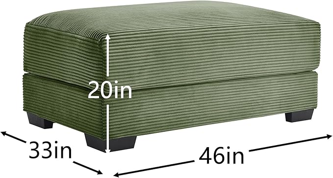mikibama Corduroy Upholstered Ottoman Bench for Living Room,46" x 33" Sofa Ottomans,Modern Sofa Stool,Serves as Extra Seating Bench in Bedroom,Entryway (Green, Ottoman)