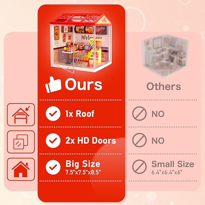 Hallisun LED Building Blocks for Adults, 1:24 DIY Miniature Dollhouse Kits with Roof & Dustproof Cover, Tiny House Toy Building Sets for Kids Ages 8-12-15, Birthday Hobbies Gift for Men Women Boy Girl