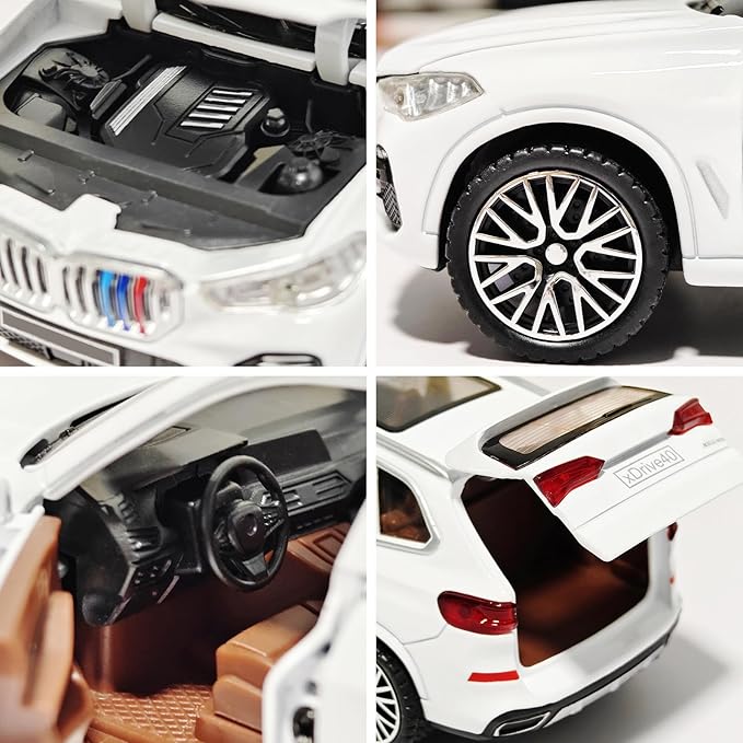 Toy Cars Compatible for X5 1/32 Metal Model Car Toys with Light and Sound Pull Back Collectible Model for Children Age 3 + Year Old Festival Gift(White)