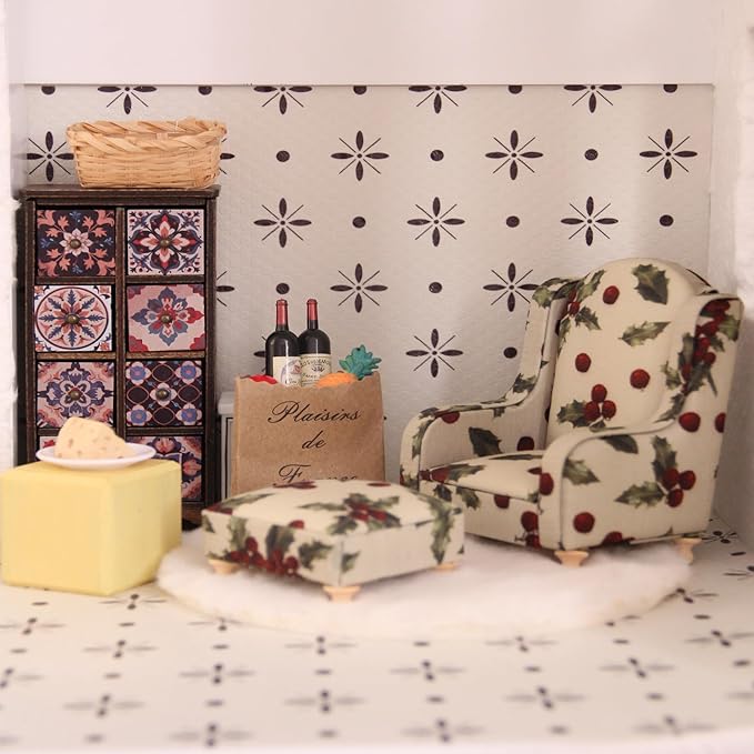 Funky Mini Home 1:12 Scale Dollhouse Armchair & Ottoman Set - 2-Piece Festive Miniature Furniture, Perfect Holiday for Dollhouse Collectors Festive Dollhouse Decor (White)