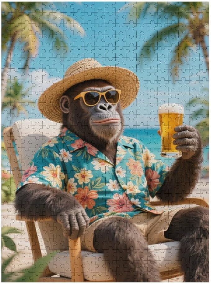 Summer Gorilla – 500 Piece Wildlife Wooden Jigsaw Puzzle, Playful Summer Gorilla Scene, Mind Relaxation, Fun Family Activity