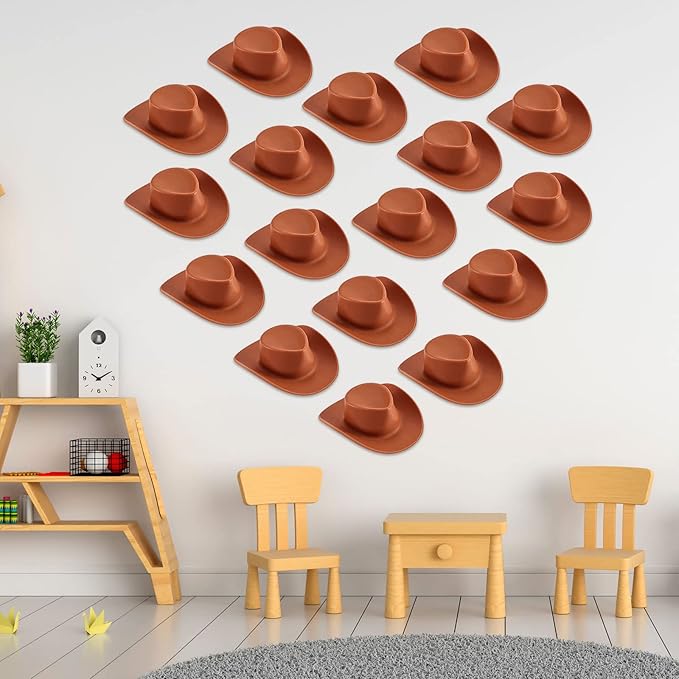 Skylety 20 Pieces Plastic Mini Cowboy Cowgirl Hat Miniature Western Small Doll Hat Cute Doll Cupcake Decoration for Dollhouse Cow Party Decoration(Brown)