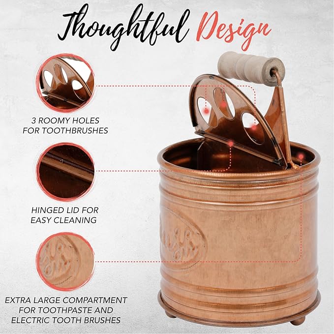 Autumn Alley Rustic Bathroom Accessories Set 4 - Copper Farmhouse Soap Dispenser, Toothbrush Holder, 2 Apothecary Jars Qtip Holder - Rustic Bathroom Decor – Farmhouse Bathroom Accessories