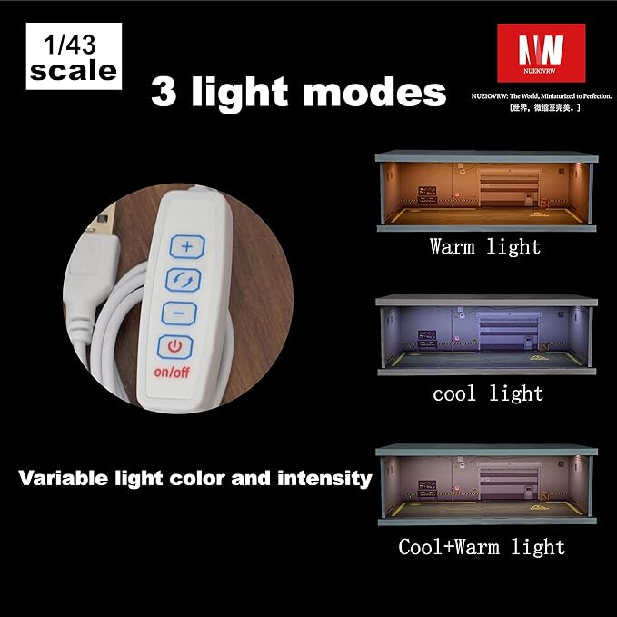 1/43 Diorama Display Case with Tri-Colour Dimmable Lighting, Fits for Hot Wheel Matchbox Mini GT Diecast Cars Model,1:43 Car Garage Parking Lot Scene Display Storage (Underground Garage)