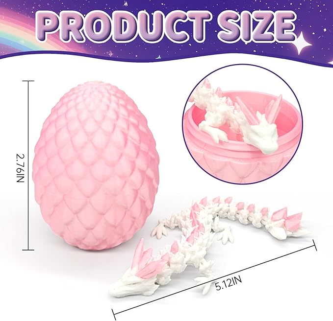 12PCS 3D Printed Dragon Eggs with Dragon Inside, Mini Dinosaur Eggs Articulated Crystal Animal Fidget Toy for Party Decor, Brithday Gift, Halloween