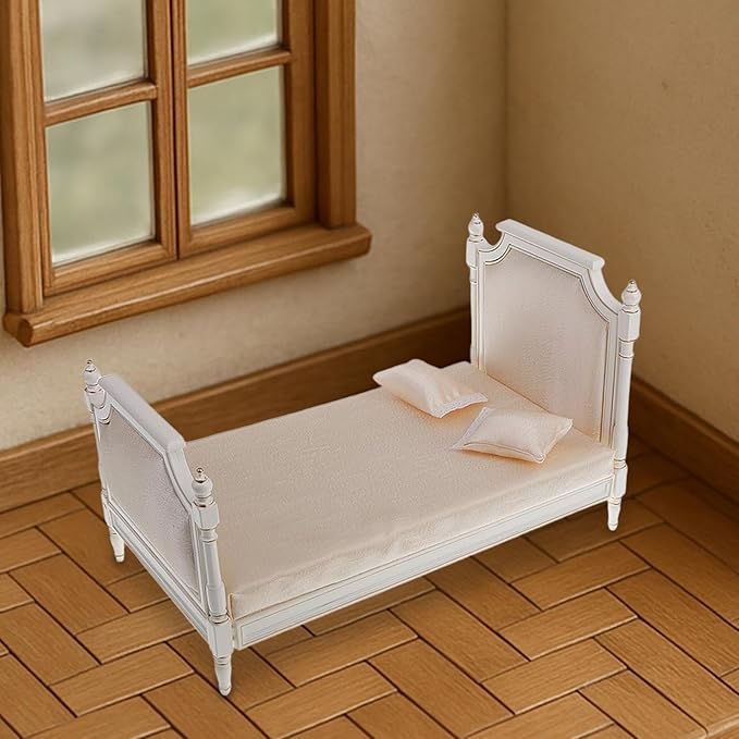DYNWAVE 1/6 Scale Dollhouse Double Bed Dollhouse Decoration,Doll House Furnishing,Craft,Mini Bed Miniature Furniture for Diorama Room