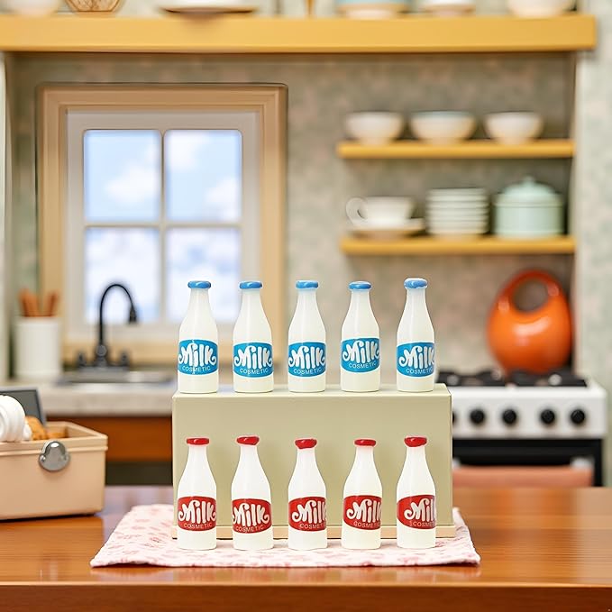 10 Pcs 1/12 Miniature Milk Bottles Dollhouse Decoration Accessories, Home Outdoor Decoration Model Living Room Scene Craft Displays