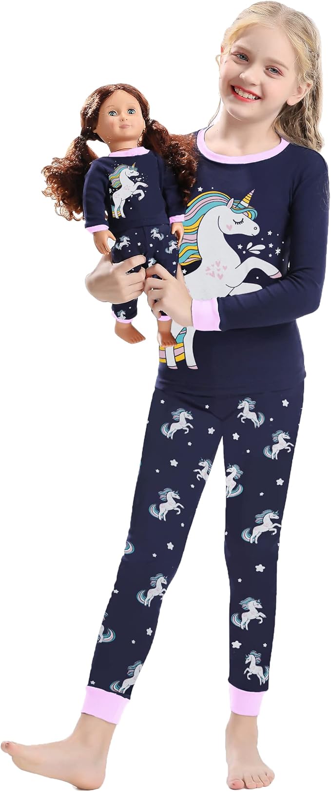 Babyroom Girls Matching Doll&Toddler 4 Piece Cotton Pajamas Toddler Christmas Sleepwear