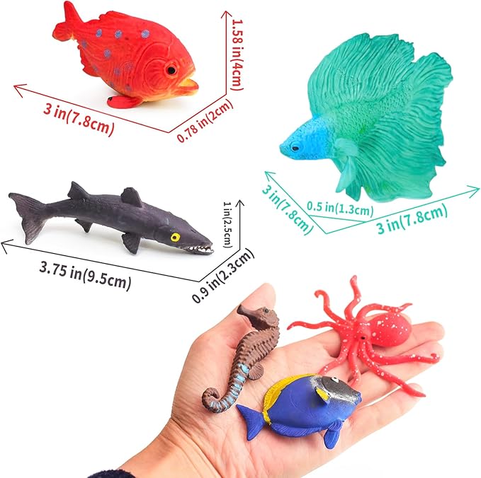 10 Pcs Fish Animal Figure Water Toys, Sea Animal Color Changing Toys, Sea Creatures for Kids 3 Years and up, for Themed Parties, Cake Topper, Kids Easter Basket