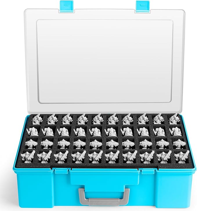 Miniature Storage Carrying Figure Case - 120 Slot Figurine Minature Carrying Case with 3 Foam Layer for Miniatures Compatible with 40k, DND & More (blue1)