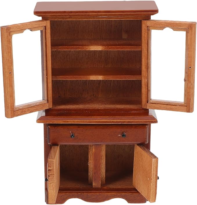 Toyvian 1 12 Miniature Dollhouse Furniture Cabinet Wooden Bookshelf with Drawer for Dollhouse Bedroom and Living Room D Cor Accessories