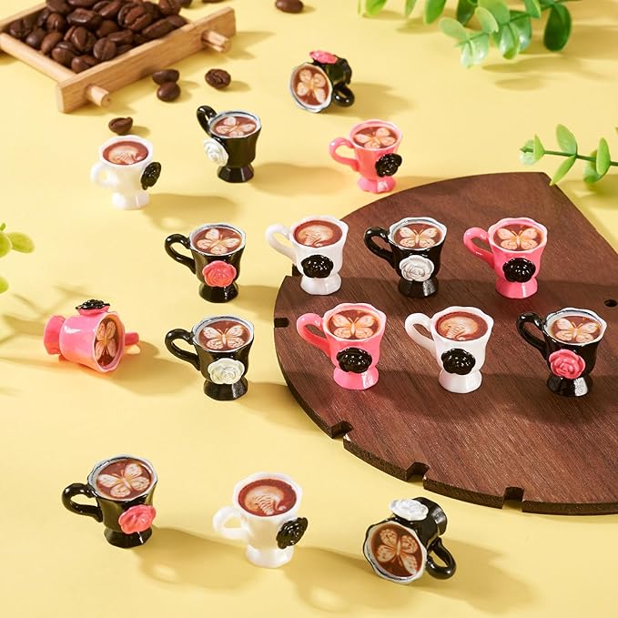 Cheriswelry 16Pcs Mini Resin Coffee Cups Imitation Food Coffee Drink Miniature Ornament Dollhouse Kitchen Tableware Display Accessories 25x11mm for Desktop Home Party Decor