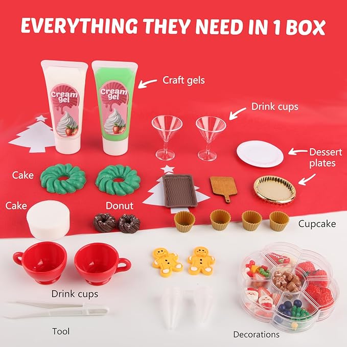 Christmas Mini Food Craft Kits, Making Miniature Food and Mini Dessert Cup Craft Set, DIY Replica Food Fun for Kids Age 6+, NOT Edible (Christmas)