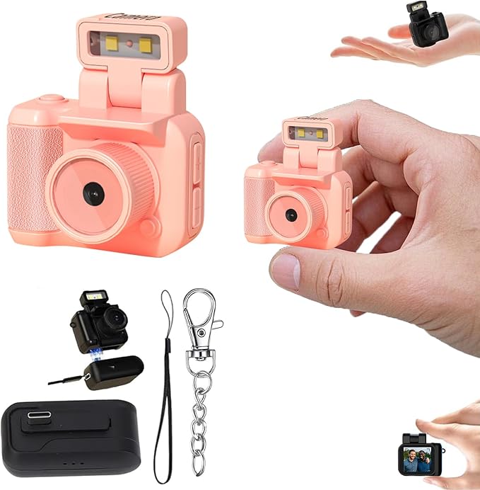Gsnagole Retro Snap Camera, Mini Nostalgic Vintage View Camera, 1080p HD with LED Flash Light (Pink, Without Memory Card)