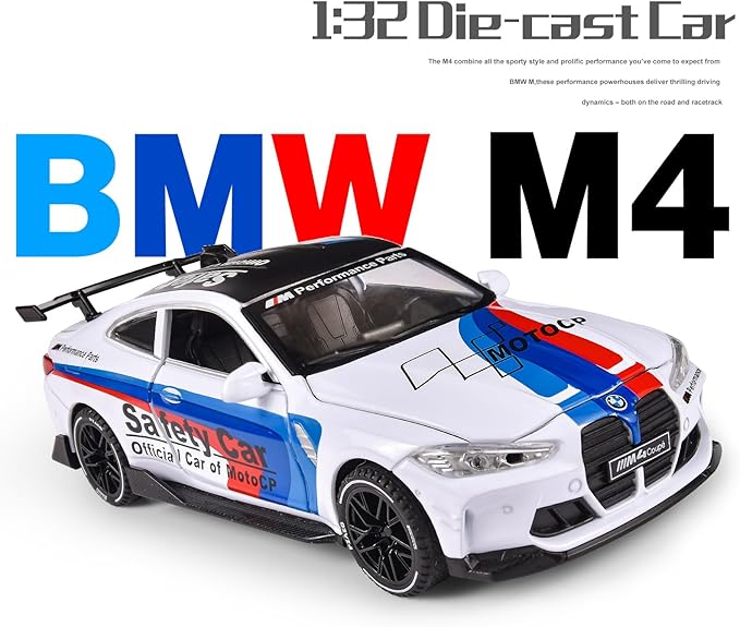 Toy Cars 1:32 M4 Diecast Cars - Light, Sound & Pull Back Function Model Cars- Zinc Alloy Car Model for Kids Who Love car Mechanics & Collecting Exotic Sports Car Toys (White)