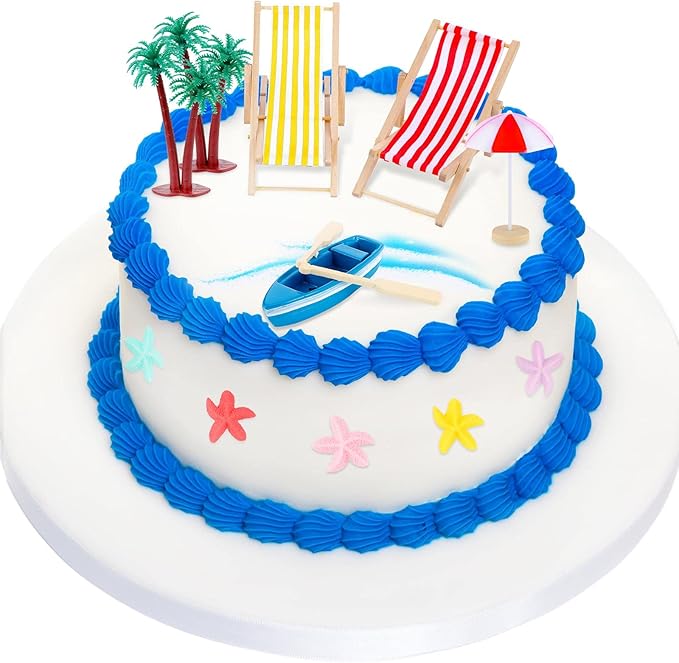 Minatee 25 Pcs Beach Miniature Dollhouse Decoration, Umbrella Palm Chair Miniature Toys Garden Dollhouse Outdoor Accessories Beach Decorations for DIY Garden Plant Pool(Red, Yellow)