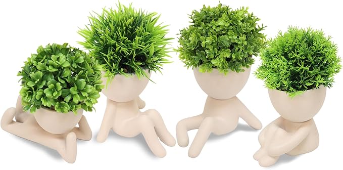 MAKHOT 4pcs Fake Succulents for Office Decorations, Artificial Succulents Plants for Work Desk, Faux Mini Plants Home Decor - Small Plant for Office Women Cubicle Decoration(Cream Color)