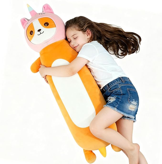 36 Inch Kawaii Unicorn Dog Long Plush Body Pillow Toy, Soft Corgi Shiba Inu Plushies with Stuffy Unicorn Outfit Big Stuffed Animals Gift for Kids Boys Girls, Birthday, Halloween, Christmas