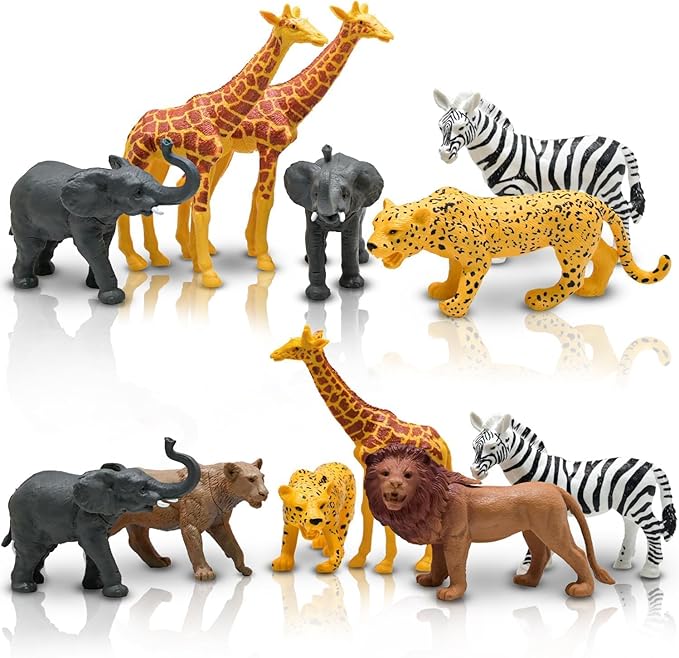 Safari Animals Figures, Plastic Zoo Animals Toys for Toddlers 3, Realistic Jungle Animal Figurines for Kids 3-5, 12Pcs Wild African Toys Birthday Gifts Christmas Stocking Stuffers