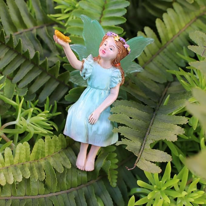 Purple Star Fairies for Fairy Garden Accessories Outdoor Miniature Fairy Figurines Mini Garden Stakes Decorative Small Resin Fairy Cake Topper Decorations Statue Valentines Day Gifts Green