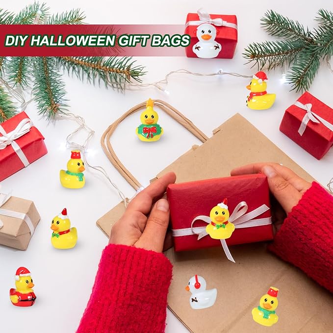 54 PCS Tiny Ducks Mini Resin Christmas Ducks Miniature Colorful Figures Ornament for Xmas, Craft, Dollhouse, Slime, Home Decorations (Christmas 2)