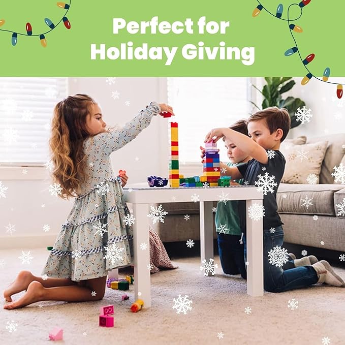 Creative QT Build-on-Wall Peel-and-Stick Baseplates - 10 x 10 in, Green, 4-Pack - Stackable Block Play & Creative Building Toys on Play Tables & Walls - Compatible with All Major Brick Brands