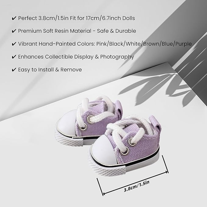 Doll Shoes for Lu bubu 17cm Dolls(No Doll) Accessories, Mini Shoes for Dolls, Cute Canvas Shoes Suitable for 17cm Doll, Dress Up Doll Shoes Replacement Purple