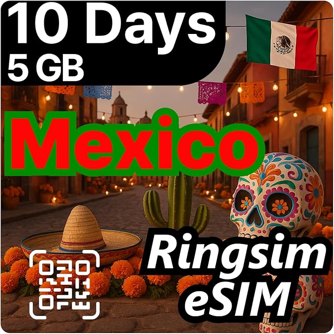 [eSIM] Mexico eSIM | 10DAYS 5GB | 5G, 4G/LTE, Tethering, Hotspot | eSIM with Instant Activation in 10 Minutes | Cancun, Mexico City, Los Cabos | Travel eSIM by Ringsim