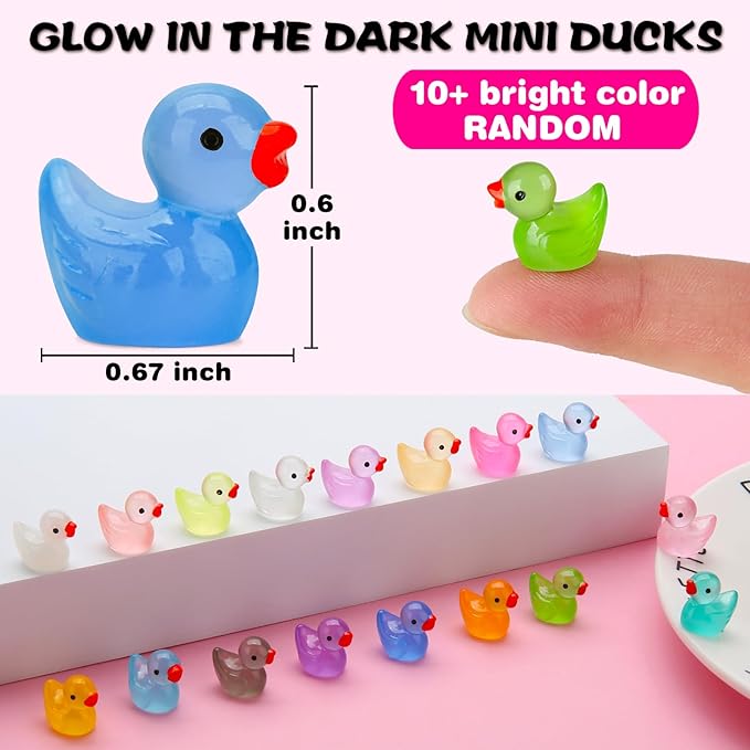 240pcs Luminous Mini Resin Ducks, Tiny Animals Bulk Glow in The Dark Small Plastic Miniature Ducks Figures for Dollhouse Decor Micro Garden Home Landscape Aquarium Craft Gifts Party Favors Toys