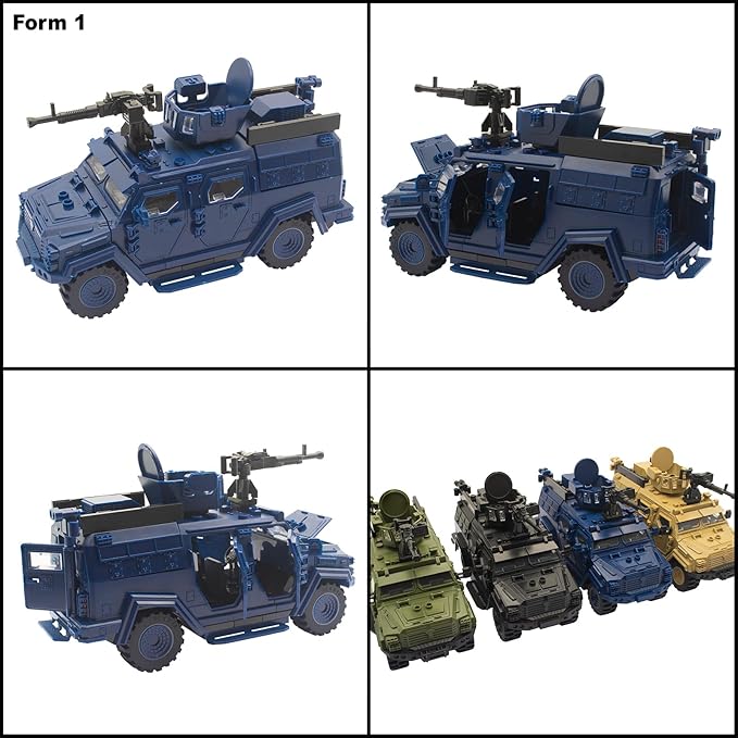Military Vehicle Building Toy, Armored Vehicle Building Block Toy, Army Battle Brick, Military Car Model Toys for Age 6 7 8 9 10 11 12+, Accessories Compatible with Major Mini Figure (Blue)